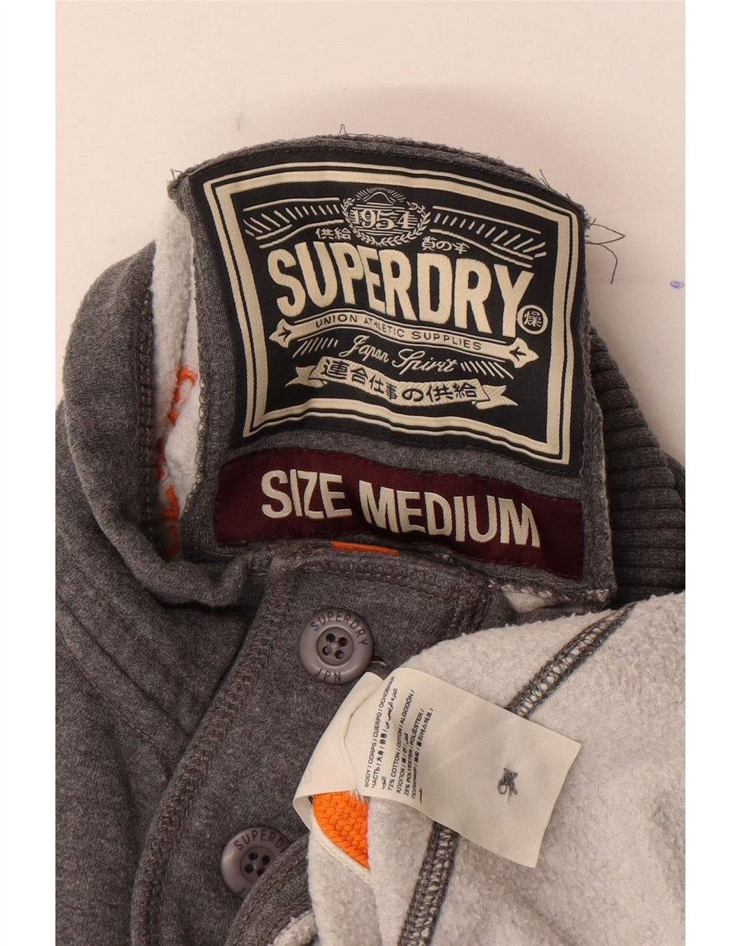 Superdry Sweat-Shirt à Col Boutonné Homme Gris Moyen Coton