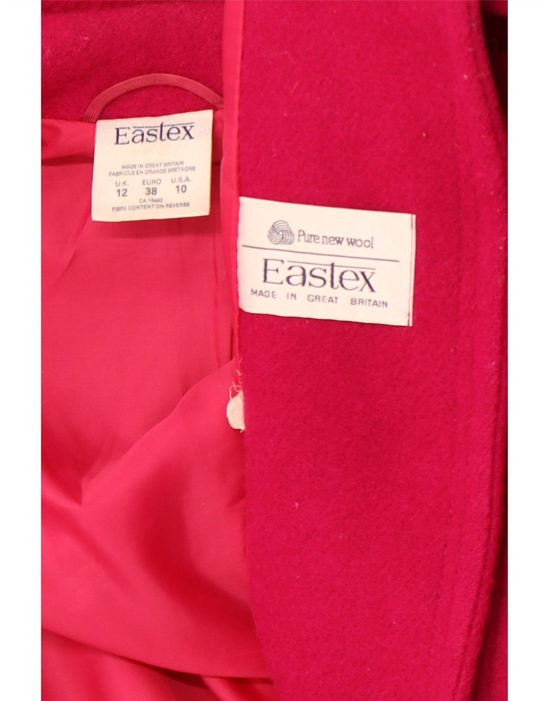EASTEX Manteau croisé pour femme UK 12 Laine vierge rose moyen