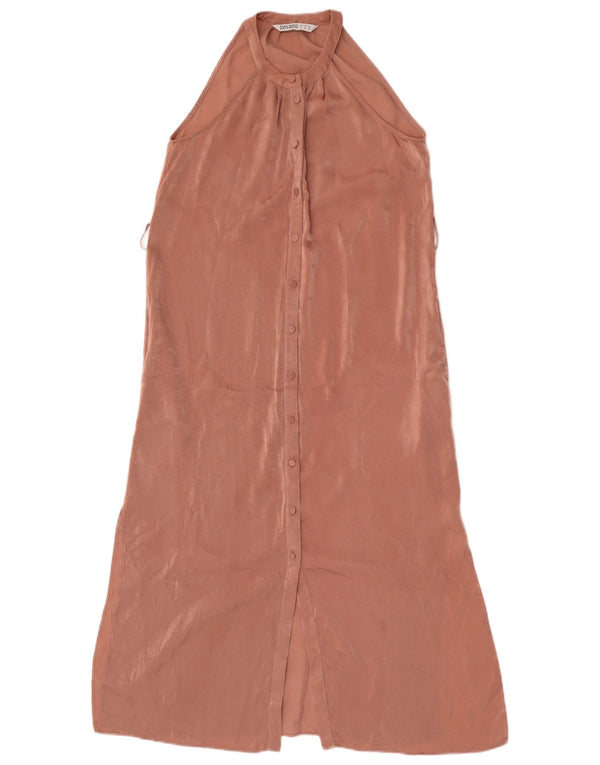 Zara Robe chemise sans manches pour femme UK 6 XS Rose Polyester