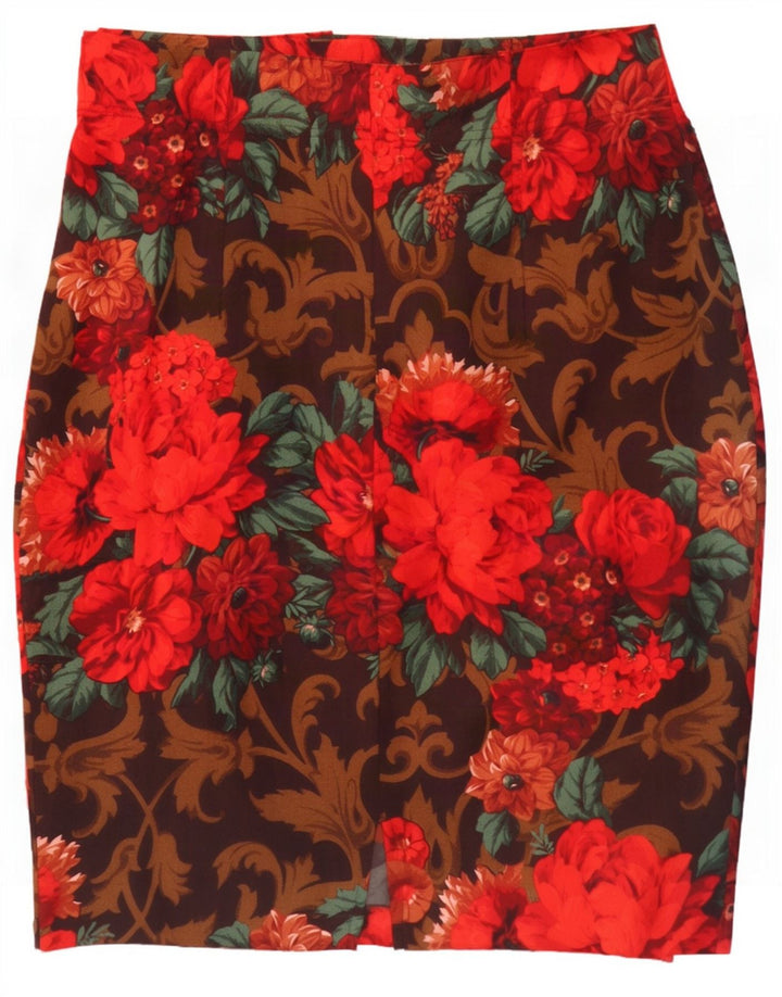Jupe crayon femme vintage W30 laine vierge florale rouge moyen