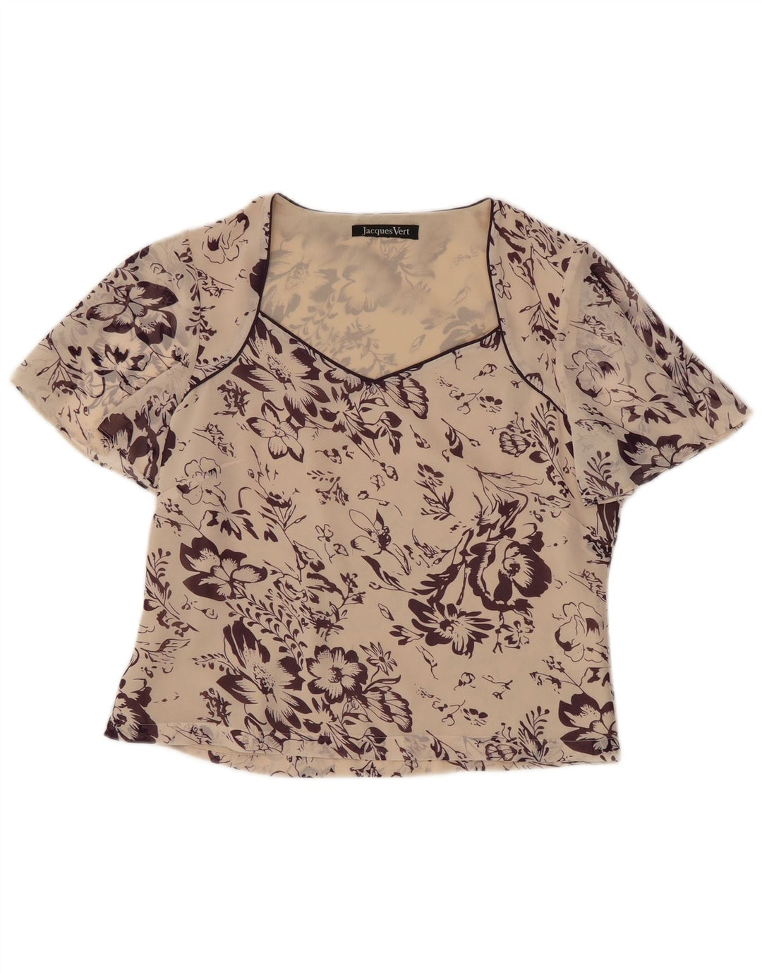 Jacques Vert Femmes Crop Blouse Top UK 10 Petit Blanc Cassé Floral Polyester