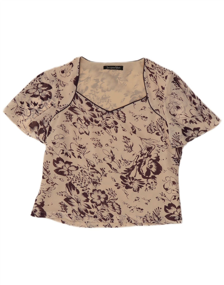Jacques Vert Femmes Crop Blouse Top UK 10 Petit Blanc Cassé Floral Polyester