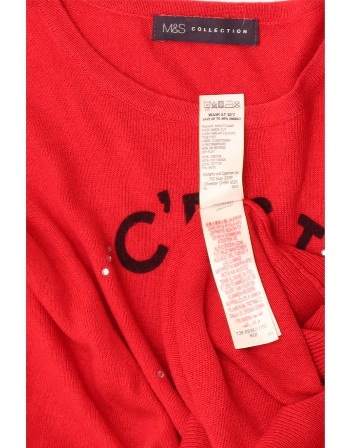 Marks & Spencer Pull graphique à col rond pour femme UK 14 Rouge moyen