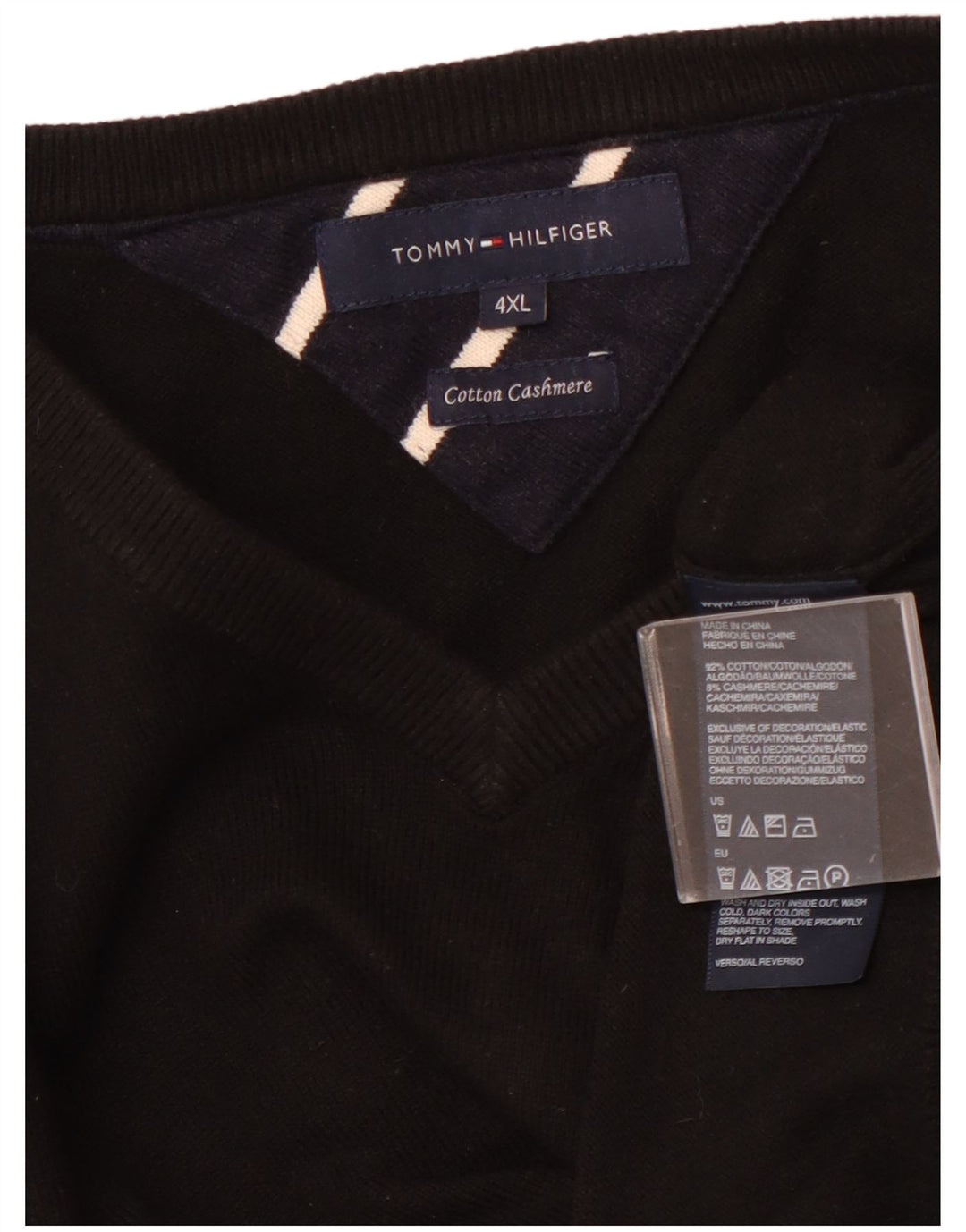 TOMMY HILFIGER Pull col V pour Homme 4XL Noir Coton