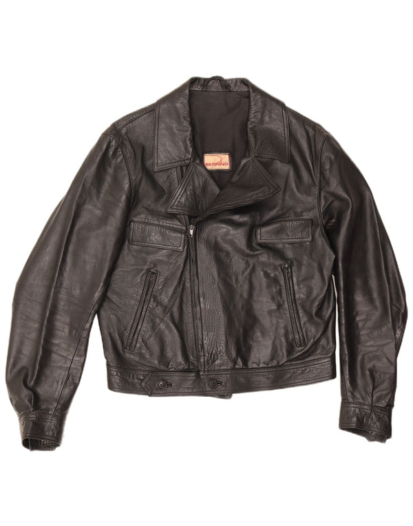 Berrino Veste de motard en cuir court pour homme IT 48 Noir moyen