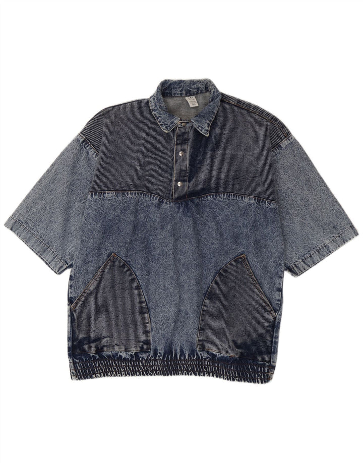 Vintage hommes coupe ample à manches courtes pull Denim chemise petit coton bleu