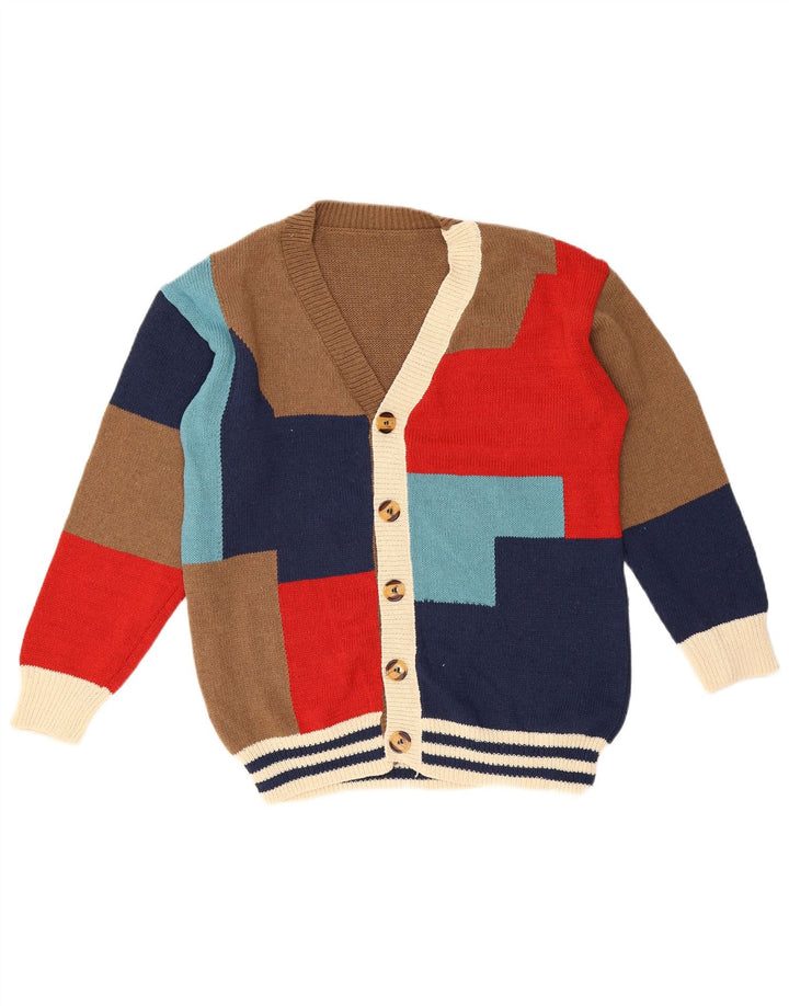 vintage Mens Cardigan Sweater Moyen Multicolore Géométrique