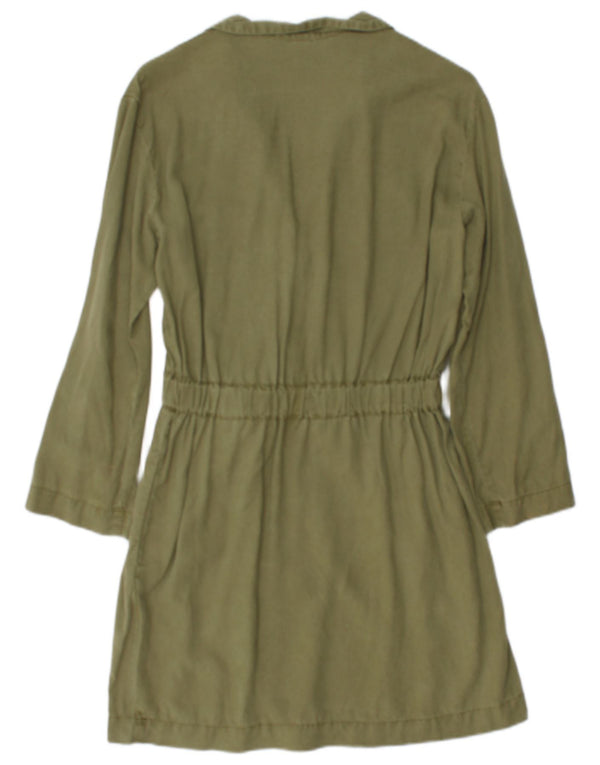 Zara Robe trapèze à manches longues pour femme UK 6 XS Kaki Lyocell