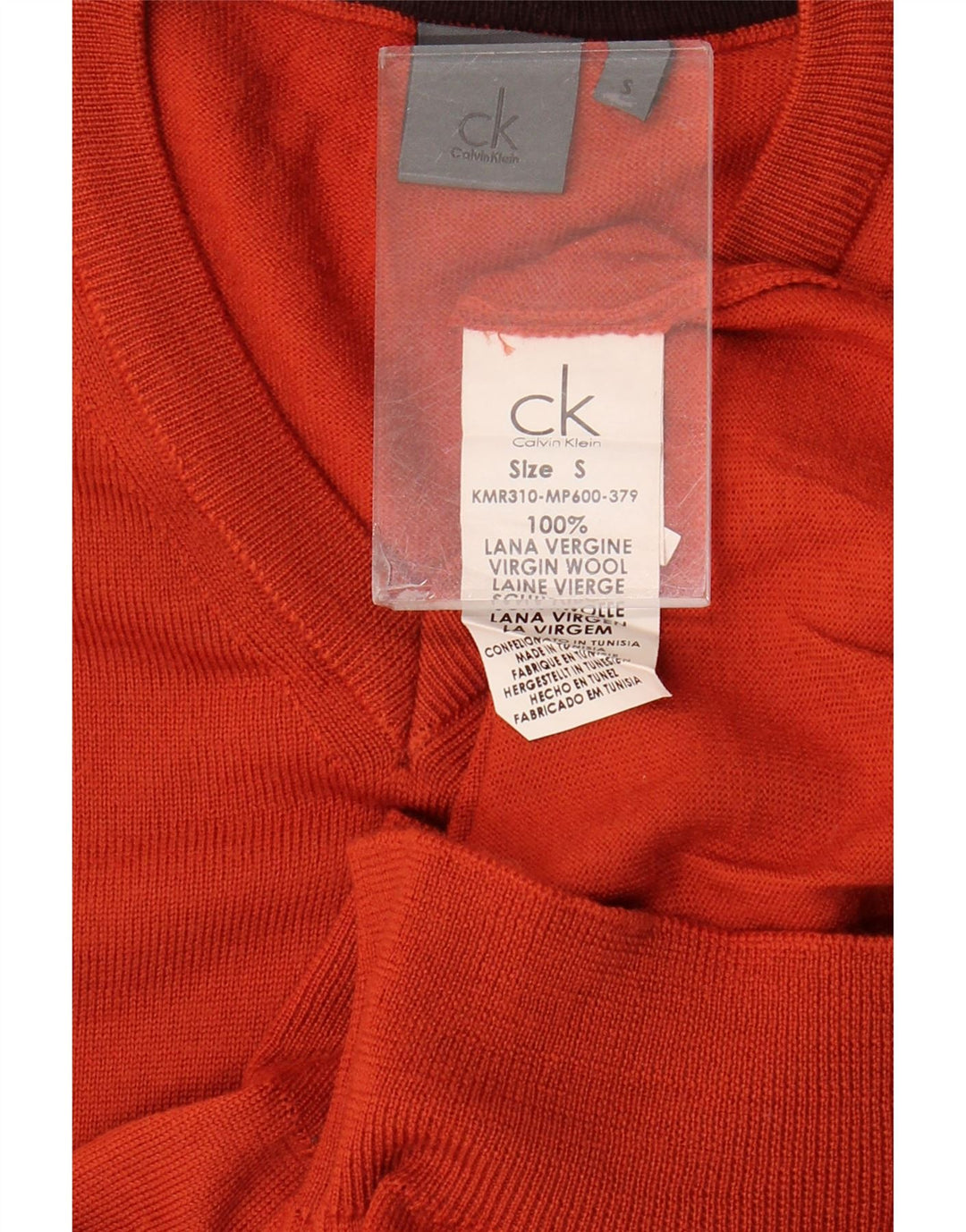 Calvin Klein Pull col V pour homme en laine vierge orange Small