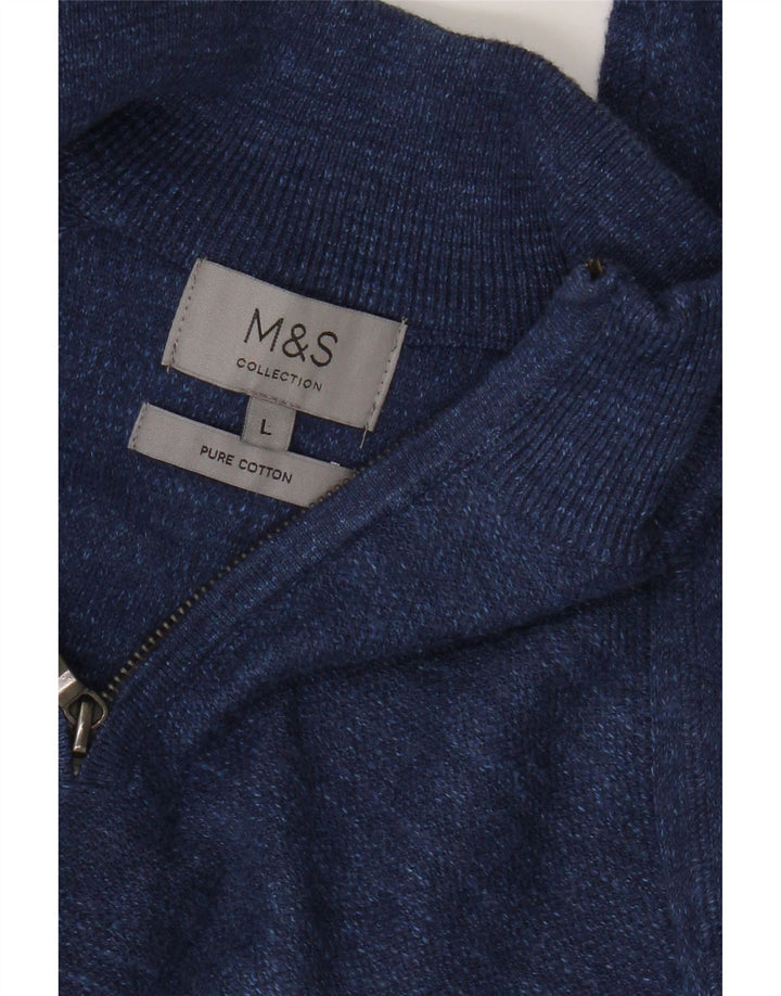 Marks & Spencer Pull à col zippé pour homme en coton moucheté bleu grand
