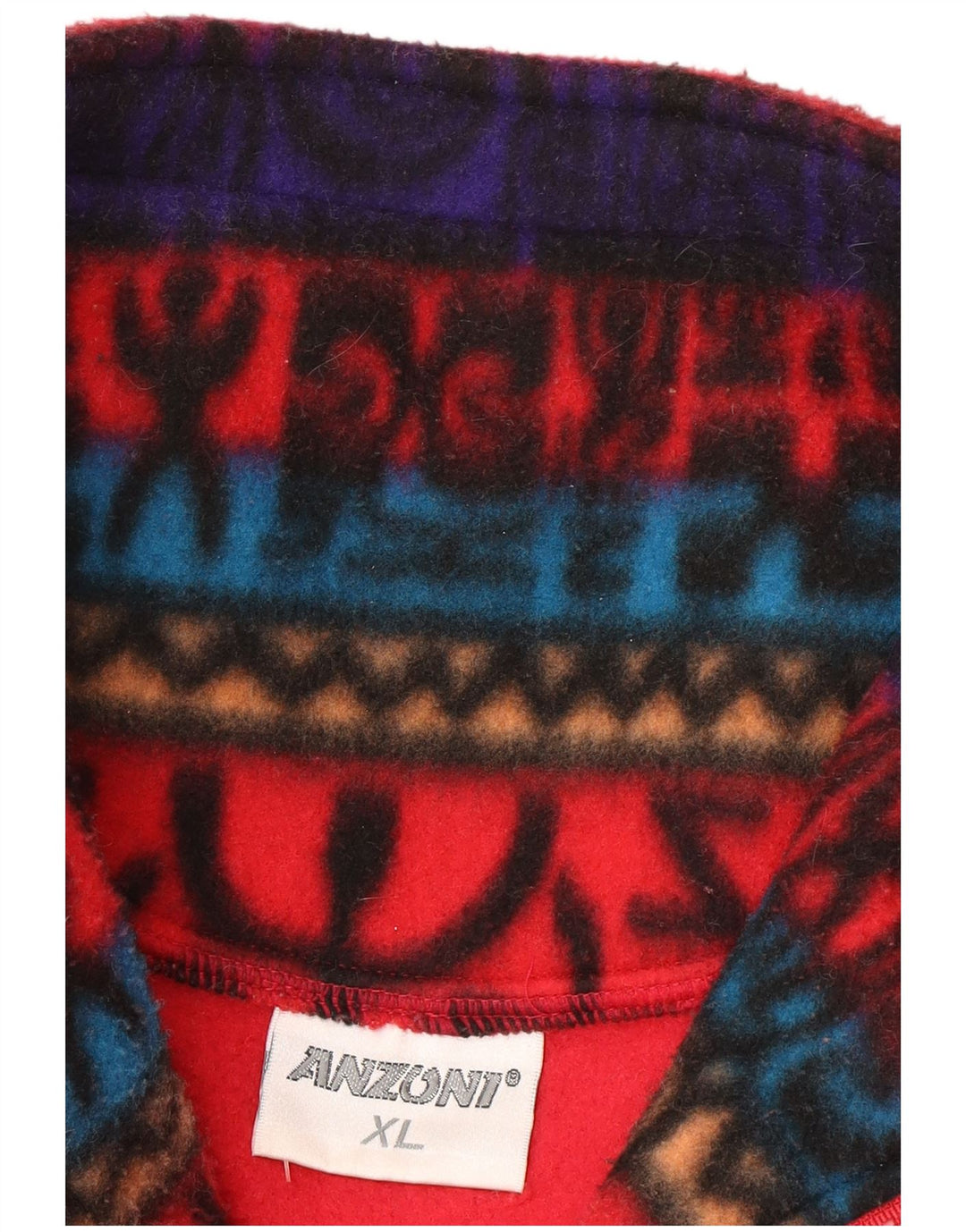 Anzoni Pull polaire à col zippé pour homme XL Rouge Géométrique Polyester