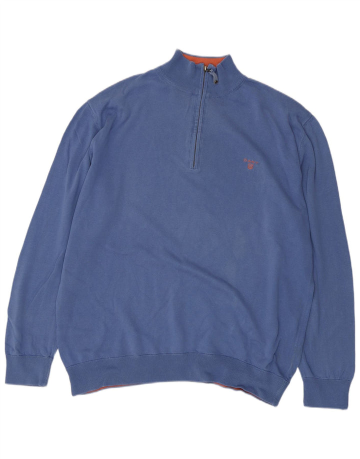 Gant Pull à col zippé pour homme 2XL Bleu Coton
