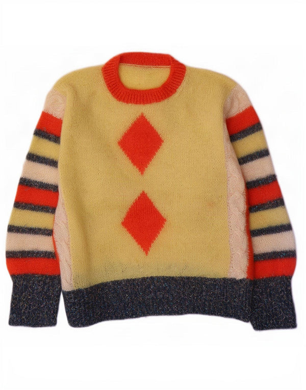 vintage Womens Crew Neck Jumper Sweater UK 16 Grand Jaune Argyle/Diamant