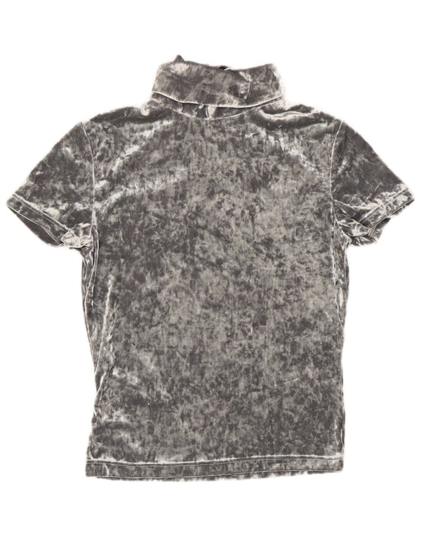 vintage Femmes Velours T-Shirt Top UK 12 Polyester Gris Moyen