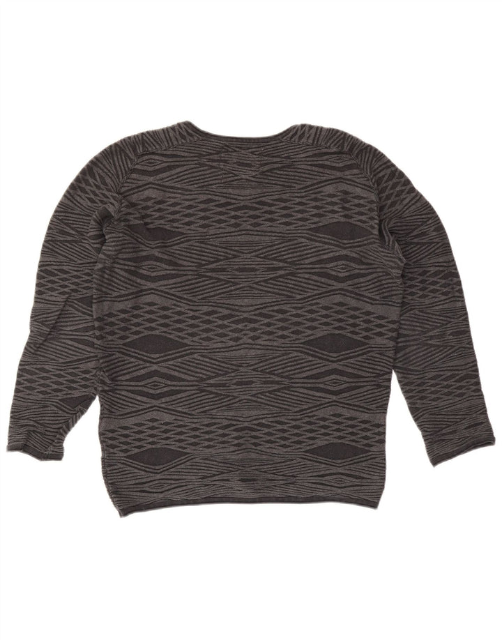 Jack & Jones Pull à col rond pour homme en coton gris à losanges/diamants