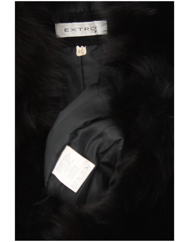 vintage Femme Suède Pardessus IT 46 Grand Cuir Noir