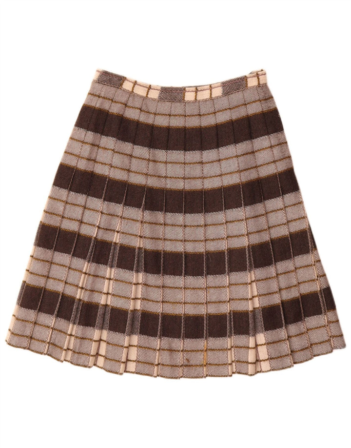 vintage Femmes Plissée A-Line Jupe W26 Petit Plaid Gris