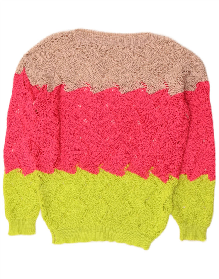 VINTAGE Pull col bateau femme UK 14 Moyen Multicolore