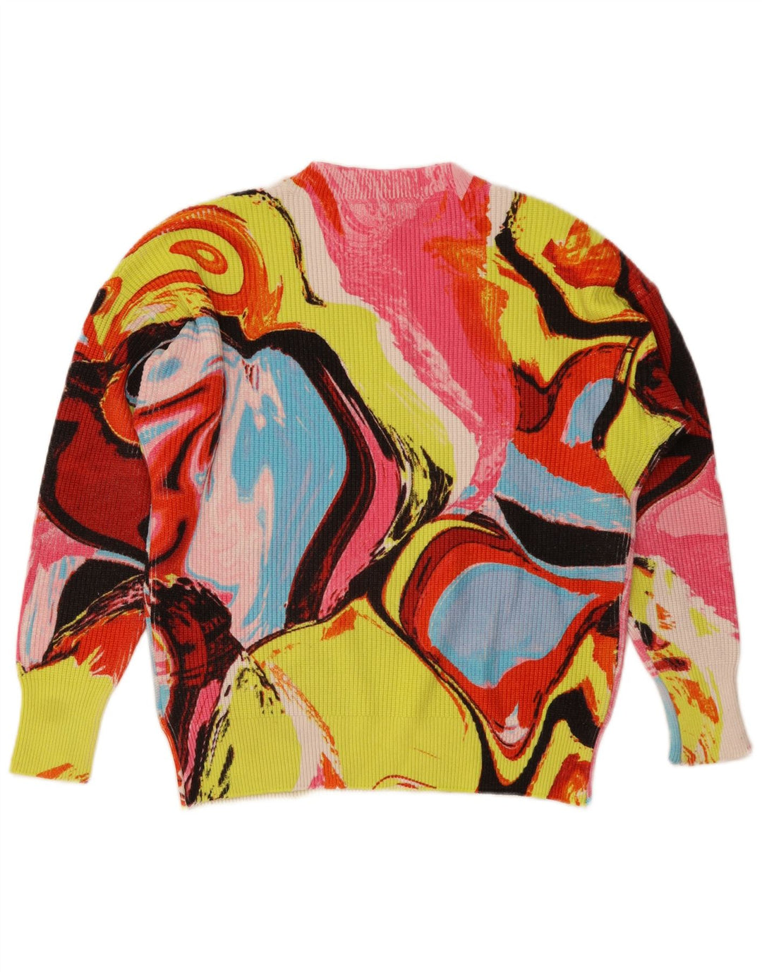 Desigual Femme Pull Col V UK 14 Moyen Multicolore