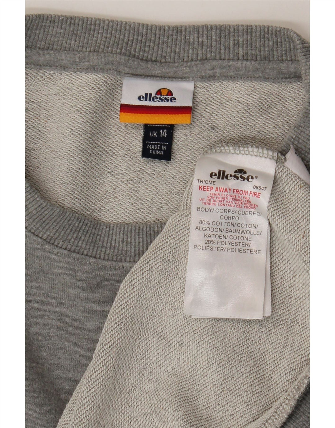 Ellesse Sweat-shirt graphique pour femme UK 14 Large Gris Coton