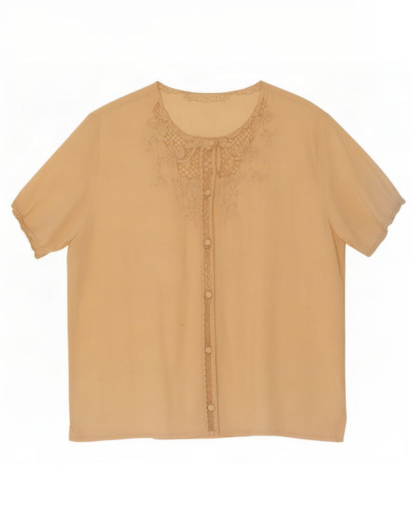 vintage Femme Chemise à manches courtes Blouse UK 16 Grand Beige Floral