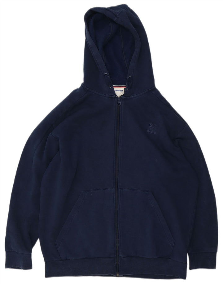 Reebok Pull à capuche zippé pour homme en coton bleu marine Large