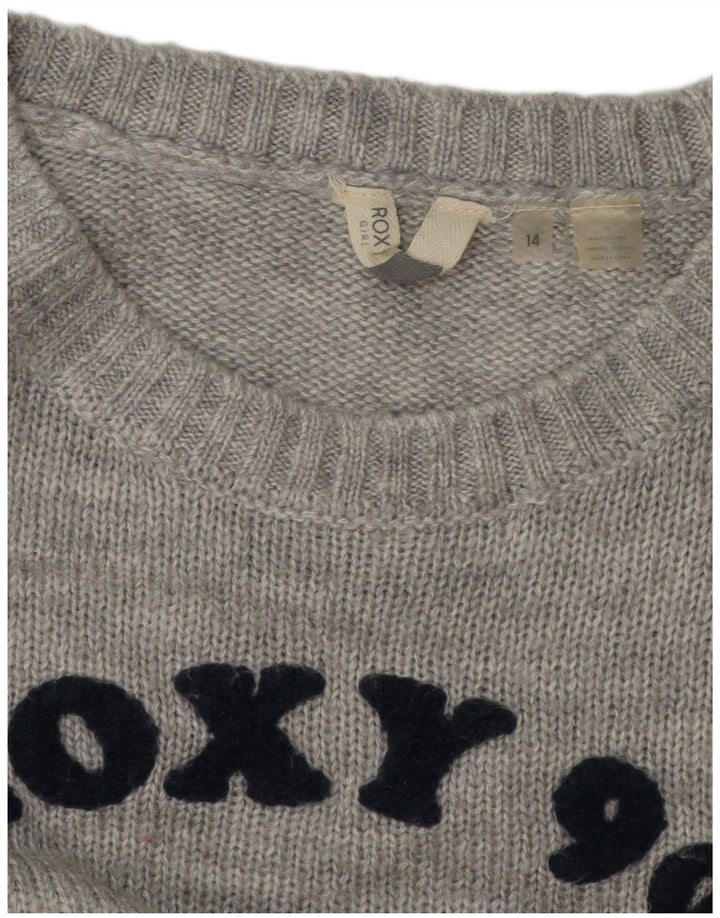 ROXY Pull graphique à col bateau pour femme UK 14 Gris moyen