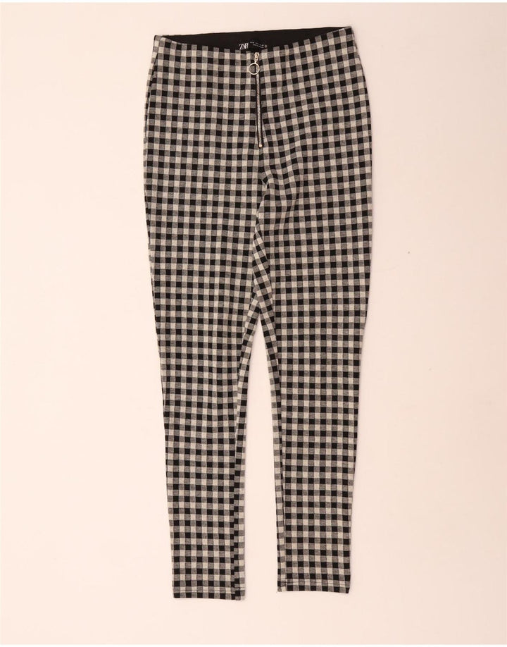 Zara Pantalon décontracté skinny pour femme Medium W28 L29 Noir Vichy Polyester