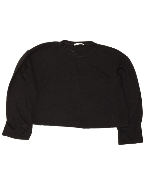 Zara Womens Crop Oversize Top Manches Longues UK 14 Medium Noir Viscose