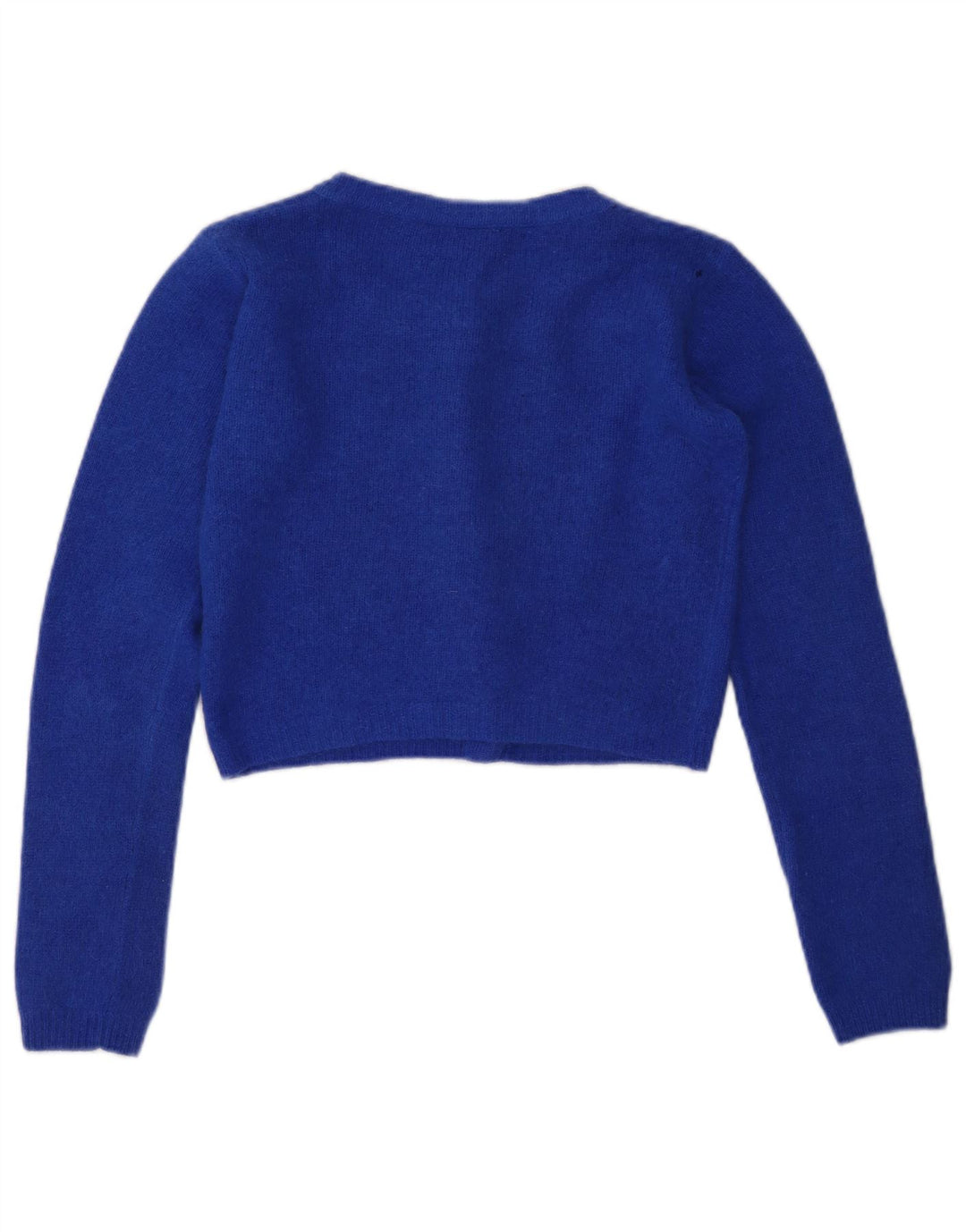 VINTAGE Femmes Crop Cardigan Pull UK 10 Petite Laine Bleue