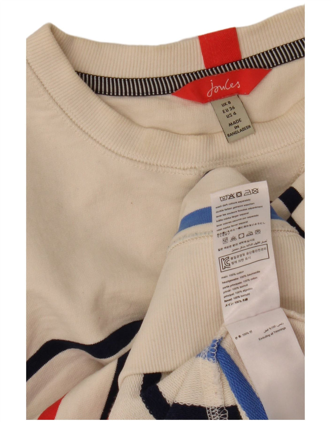 Joules Sweat-shirt surdimensionné pour femme UK 8 Petit coton rayé blanc