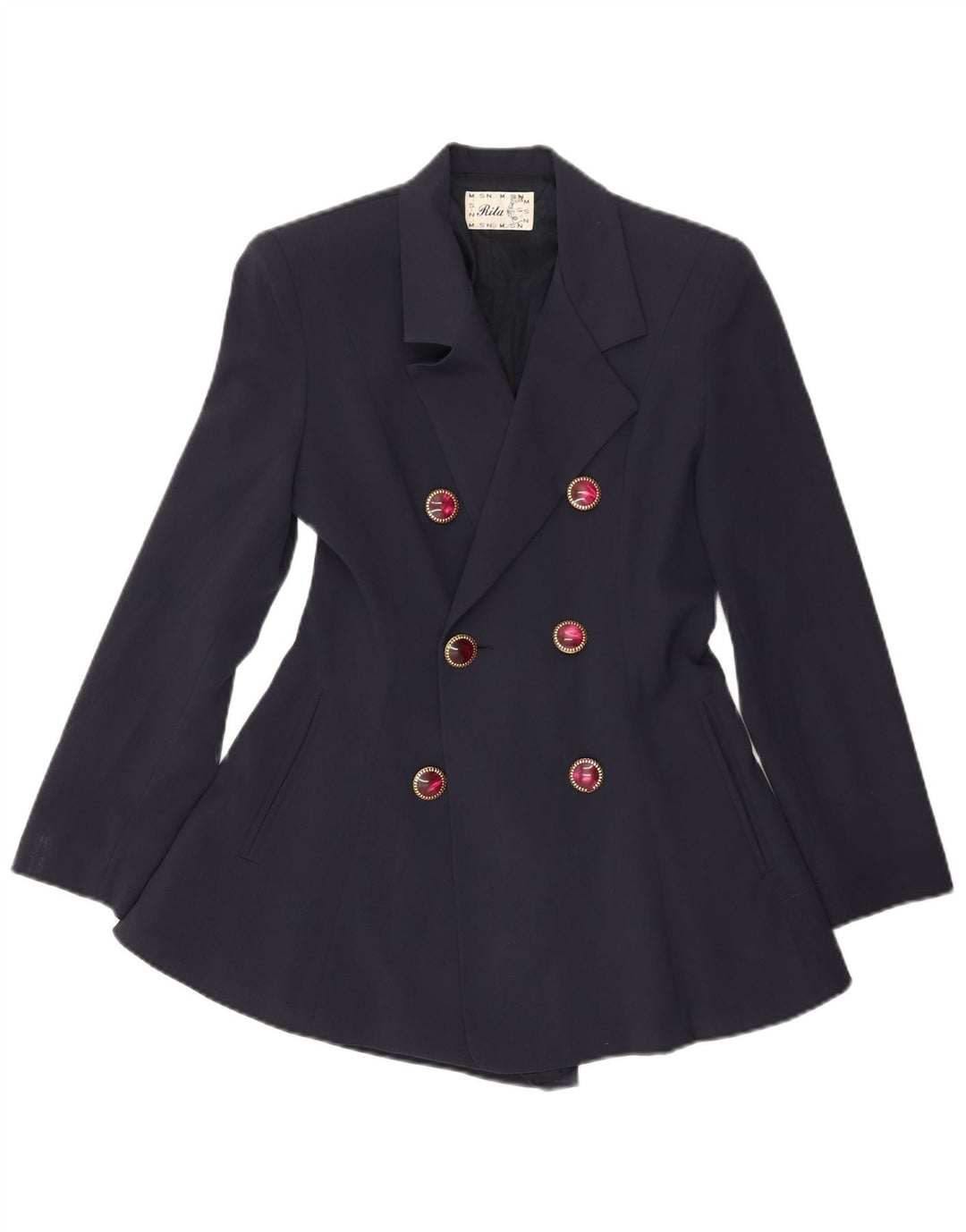 VINTAGE Femme Longline Blazer Veste UK 10 Petit Bleu Marine