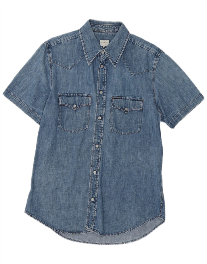 Calvin Klein Jeans Chemise en jean à manches courtes pour femme UK 18 XL Bleu Coton