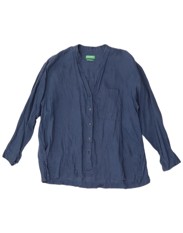 Benetton Chemise Blouse UK 18 XL Bleu Marine Lin Femme