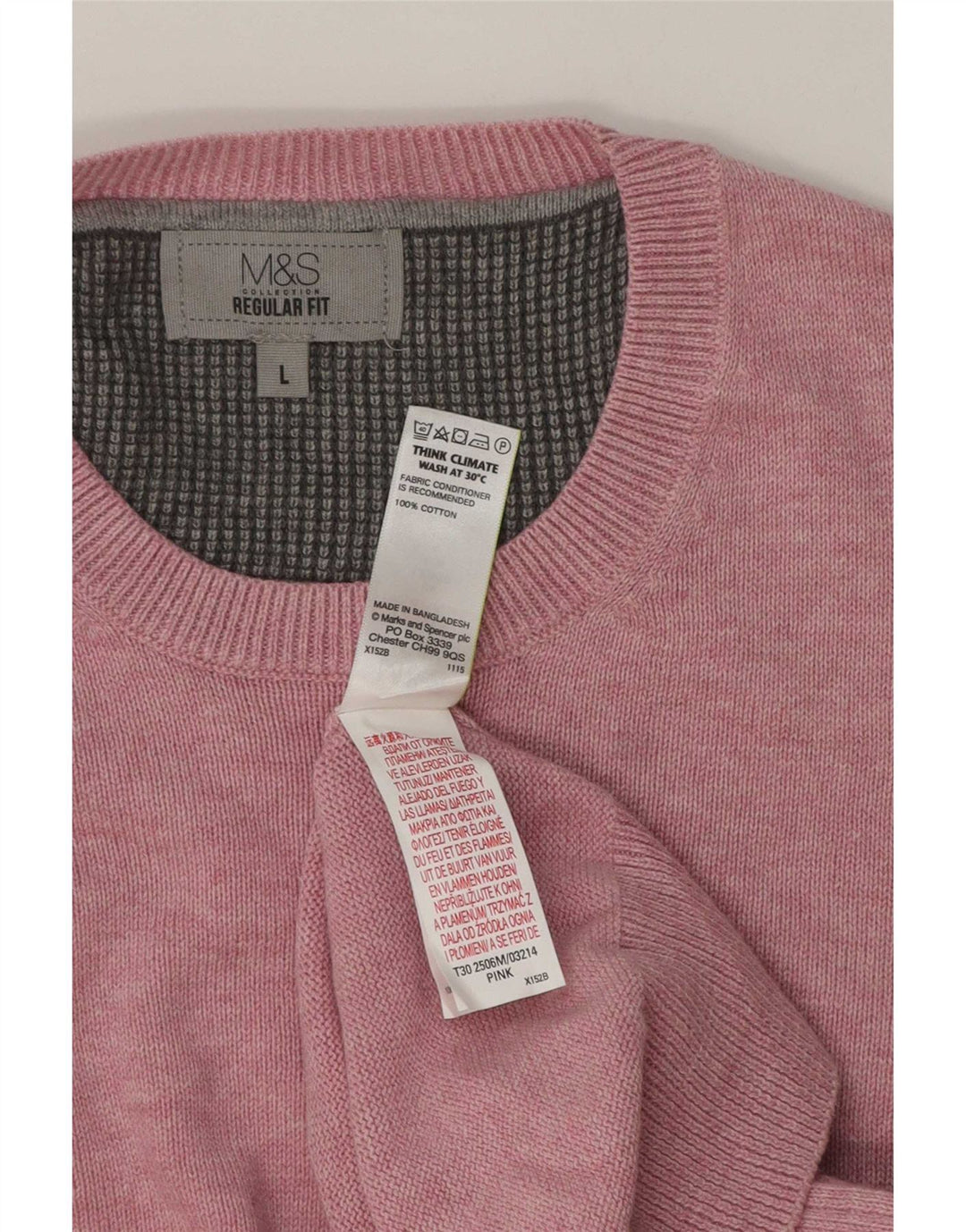 Marks & Spencer Pull à col rond coupe classique pour homme en coton rose Taille L