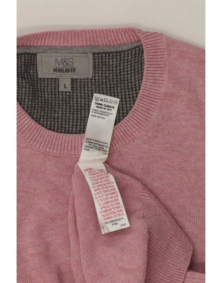 Marks & Spencer Pull à col rond coupe classique pour homme en coton rose Taille L