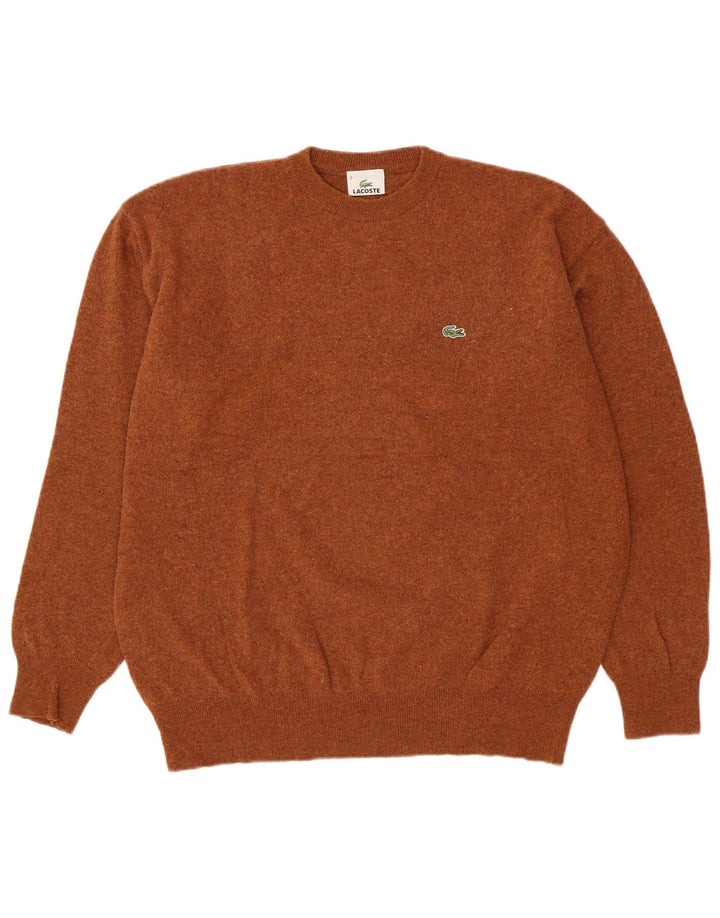 LACOSTE Homme Crew Neck Jumper Pull Taille 6 XL Laine Marron