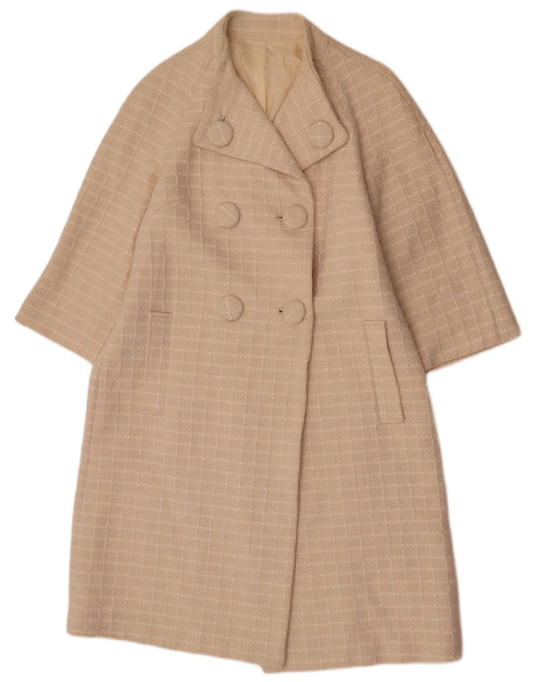 vintage Femmes 3/4 Manches Double Breasted Coat UK 14 Medium Beige Check