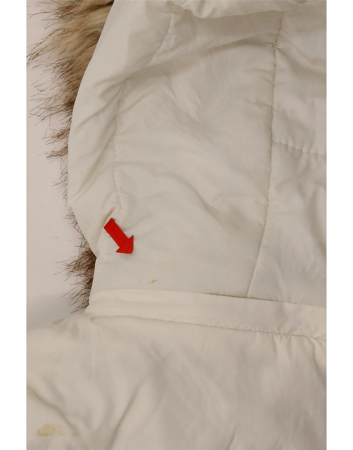 Zara Veste matelassée à capuche pour femme UK 10 Small Blanc Polyamide