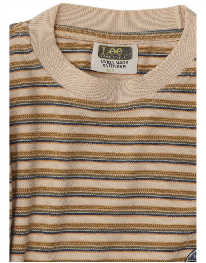 Lee T-Shirt Homme Haut Large Coton Rayé Beige