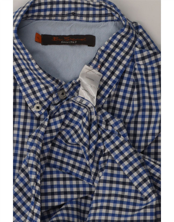 Ben Sherman Chemise à manches courtes pour homme XL en coton vichy bleu