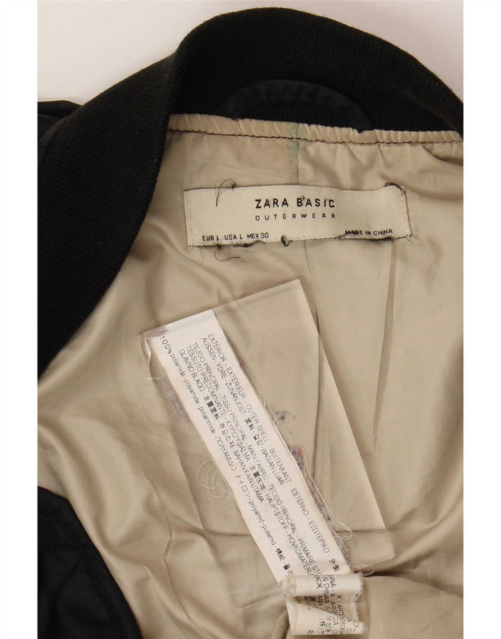 Zara Womens Crop Oversize Bomber Jacket UK 16 Grand Noir Polyamide