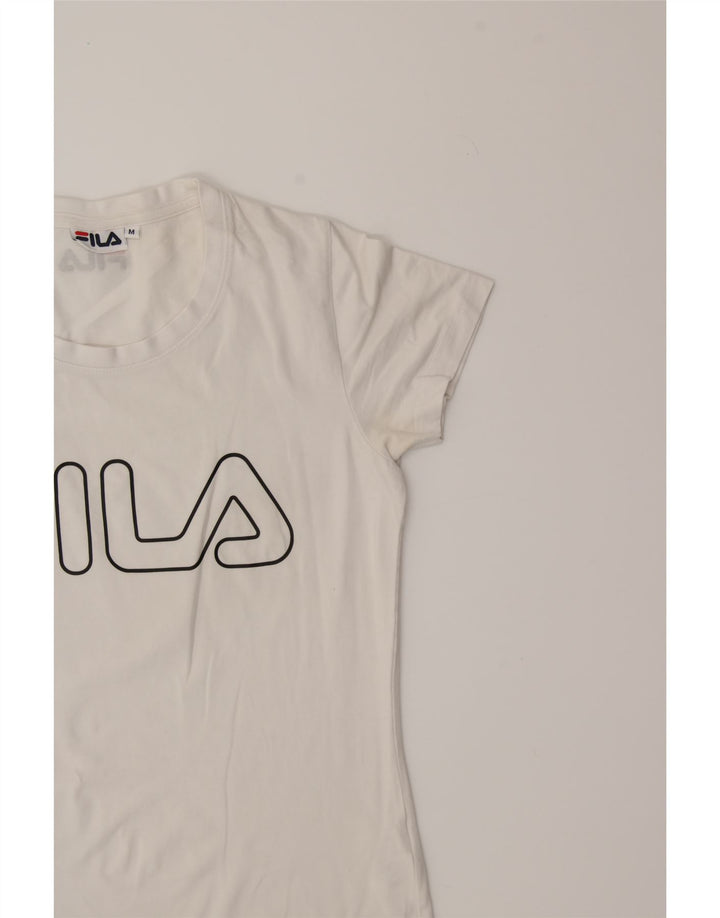 FILA Womens Graphic T-Shirt Top UK 12 Medium White Cotton Vintage Fila and Second-Hand Fila from Messina Hembry 