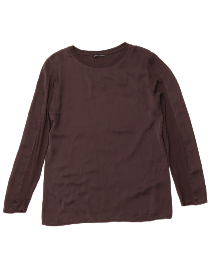 ZARA Femme Top Manches Longues UK 12 Moyen Noir Synthétique