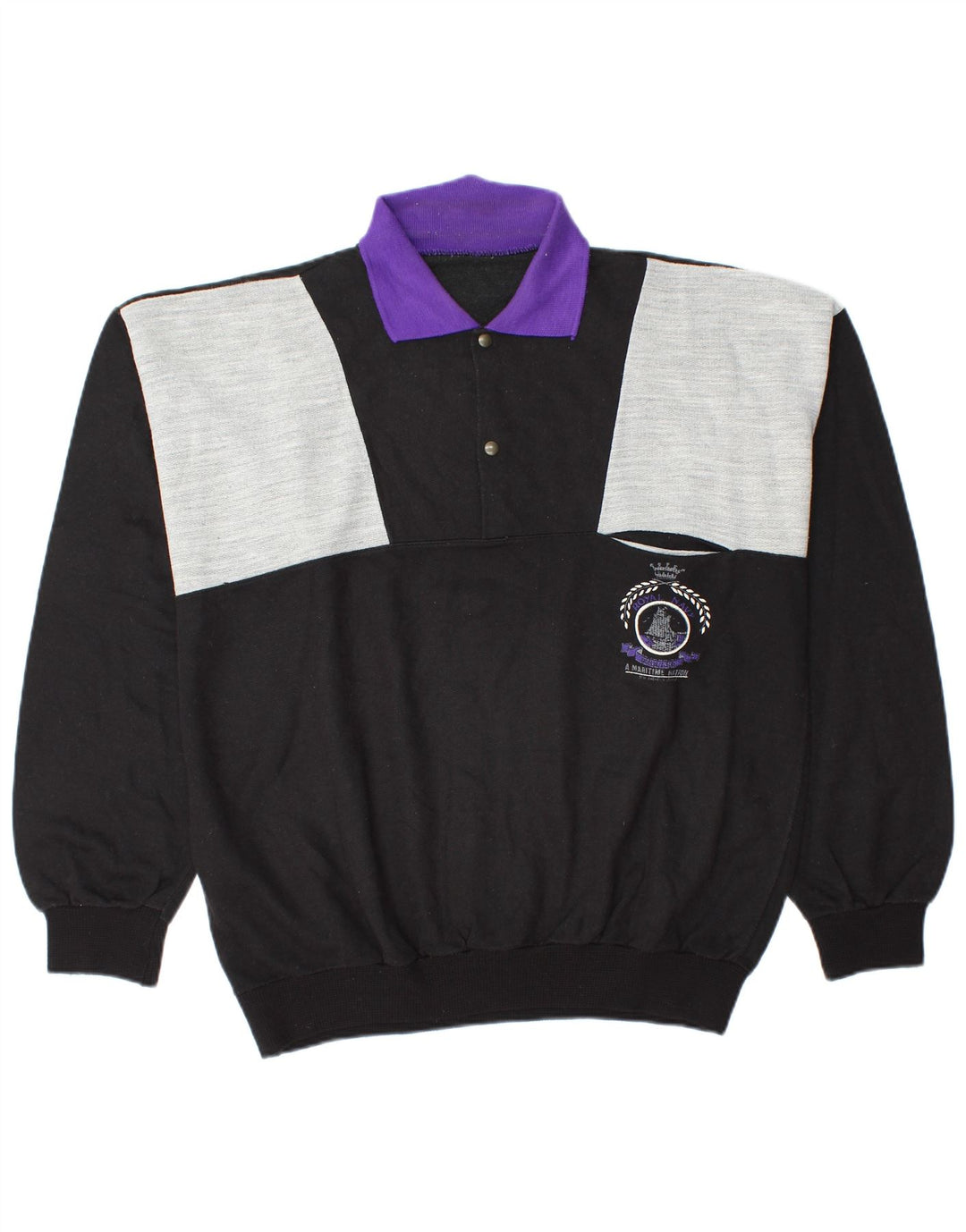 vintage Mens Polo Neck Sweatshirt Jumper Moyen Noir Colourblock