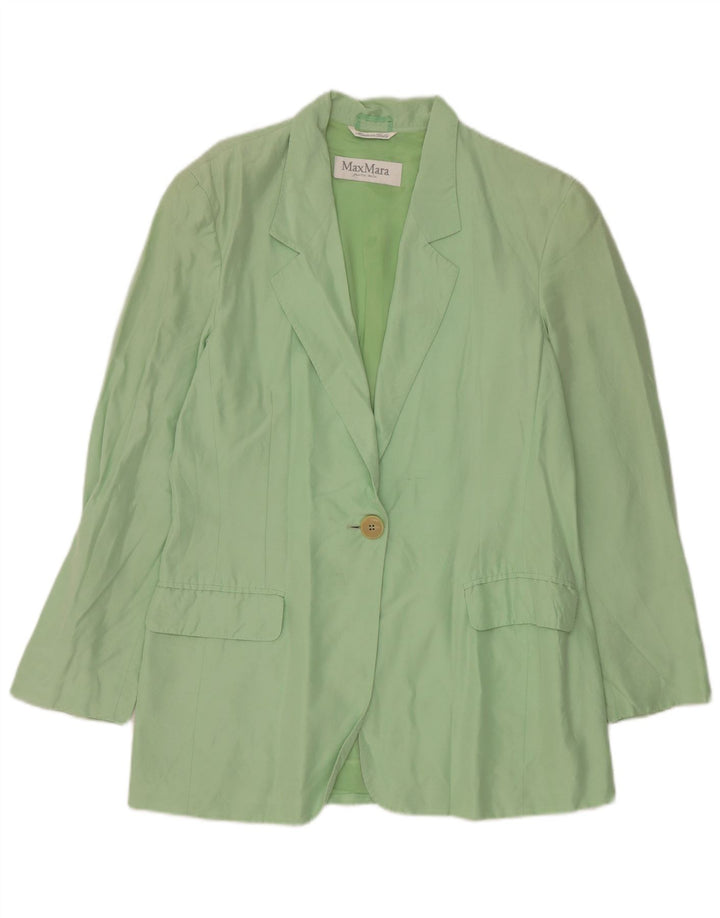 Max Mara Veste Blazer 1 Bouton Femme UK 14 Soie Vert Moyen