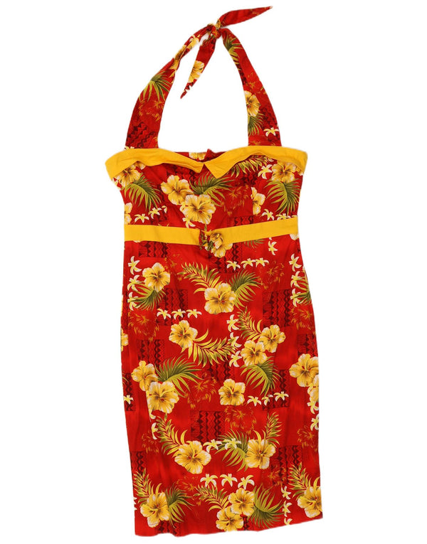 Collectif Robe Licou Femme UK 44 Coton Floral Rouge Moyen