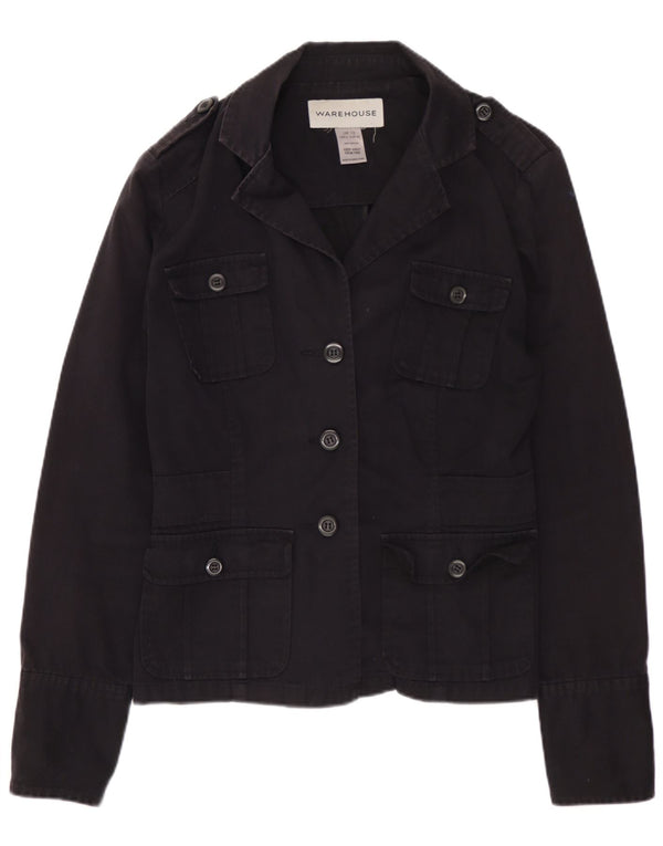 WAREHOUSE Womens Military Jacket UK 12 Medium Black Cotton