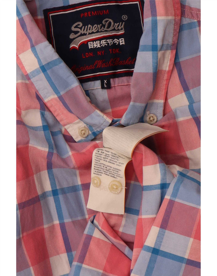 Superdry Chemise à manches courtes XL en coton à carreaux rose pour homme