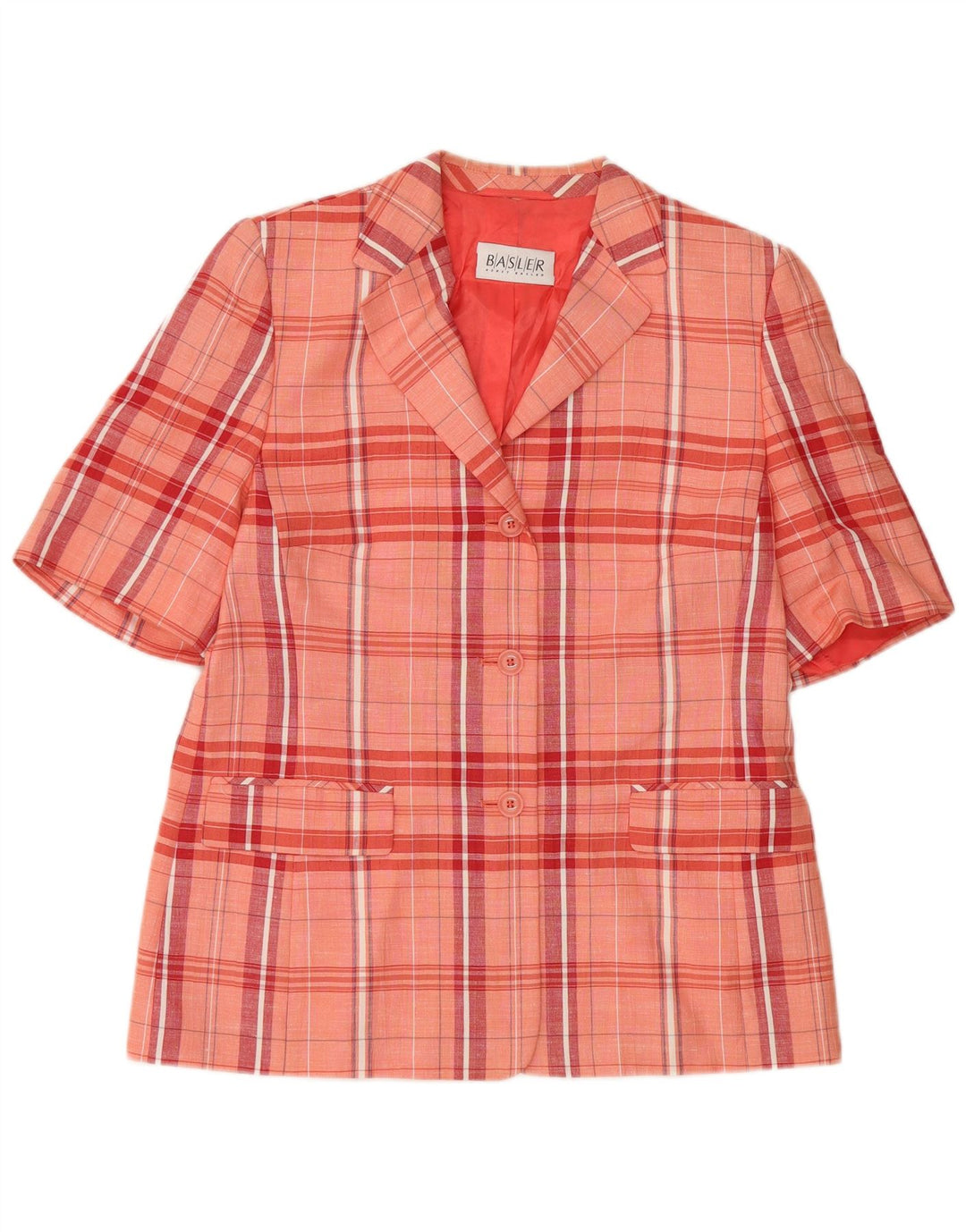 BASLER Veste blazer à 3 boutons à manches courtes pour femme UK 12 Rose moyen à carreaux